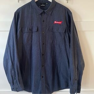 Burnside Budweiser Embroidered Flannel Shirt Mens XL Button Down Long Sleeve